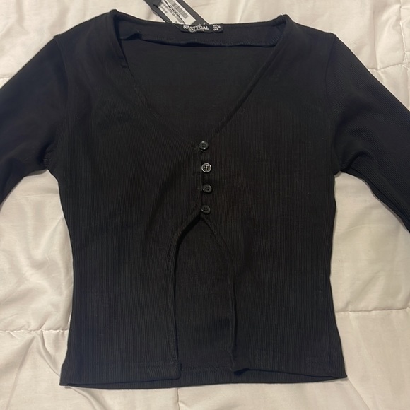Rib Button Front Open Cardigan - Picture 2 of 2